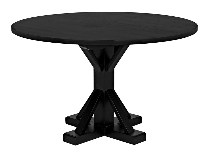 48" Criss-Cross Wood Black Round Dining Table-Dining Tables-Noir-LOOMLAN