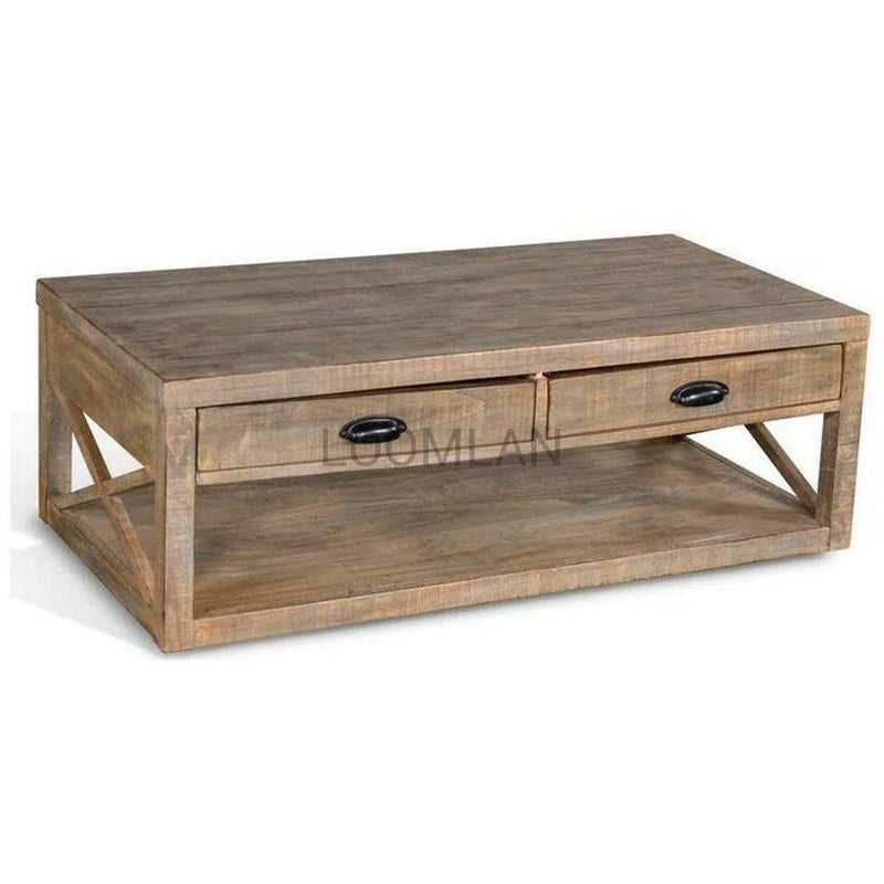 48" Naturally Cocktail Coffee Table 2 Drawers Storage Shelf Coffee Tables LOOMLAN By Sunny D