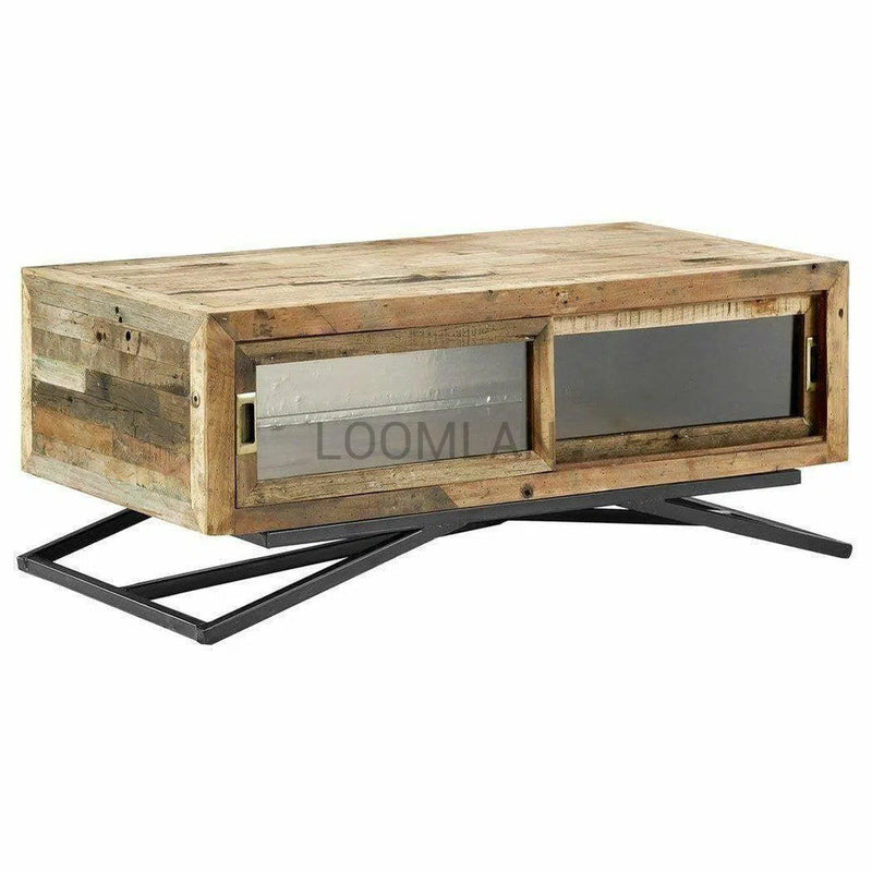 48" Reclaimed Coffee Table with Storage & Glass Sliding Doors Coffee Tables LOOMLAN By LOOMLAN