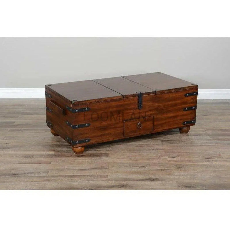 48" Rectangular Rustic Wood Trunk Coffee Table Storage Coffee Tables LOOMLAN By Sunny D