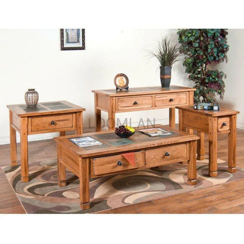 48" Wide Rustic Oak Accent Sofa Table Console 2 Large Drawers Console Tables LOOMLAN By Sunny D
