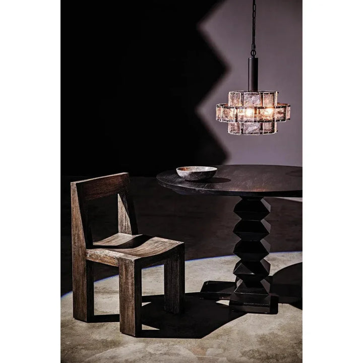 48" Zig-Zag Wood Black Round Dining Table-Dining Tables-Noir-LOOMLAN