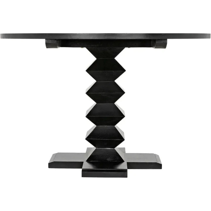 48" Zig-Zag Wood Black Round Dining Table-Dining Tables-Noir-LOOMLAN