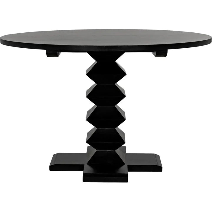 48" Zig-Zag Wood Black Round Dining Table-Dining Tables-Noir-LOOMLAN