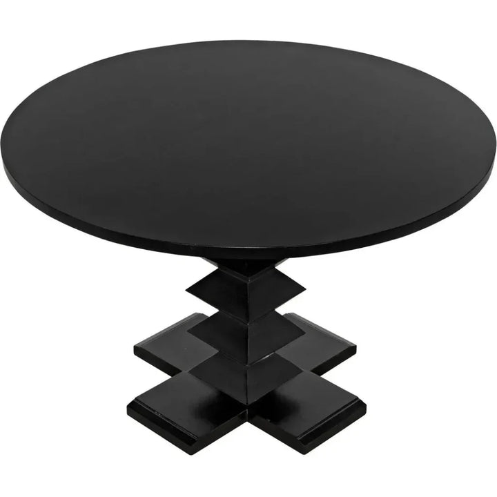 48" Zig-Zag Wood Black Round Dining Table-Dining Tables-Noir-LOOMLAN
