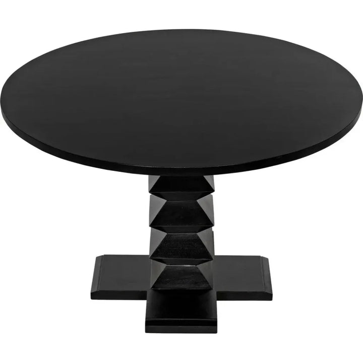 48" Zig-Zag Wood Black Round Dining Table-Dining Tables-Noir-LOOMLAN