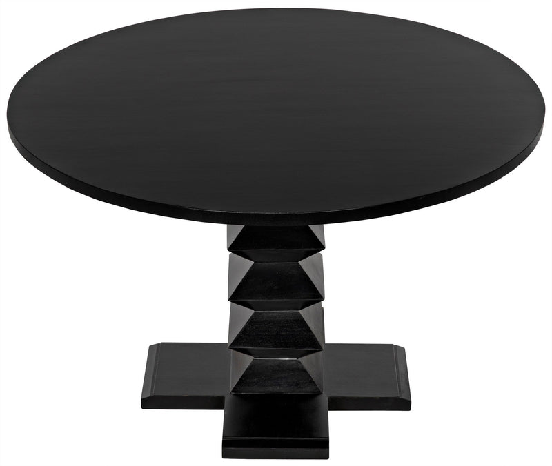 48" Zig-Zag Wood Black Round Dining Table-Dining Tables-Noir-LOOMLAN