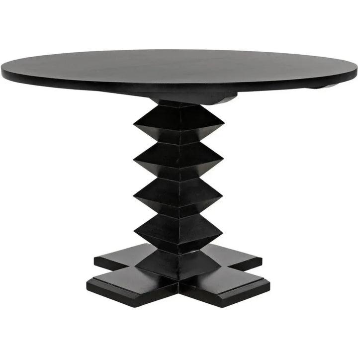 48" Zig-Zag Wood Black Round Dining Table-Dining Tables-Noir-LOOMLAN