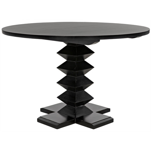 48" Zig-Zag Wood Black Round Dining Table-Dining Tables-Noir-LOOMLAN