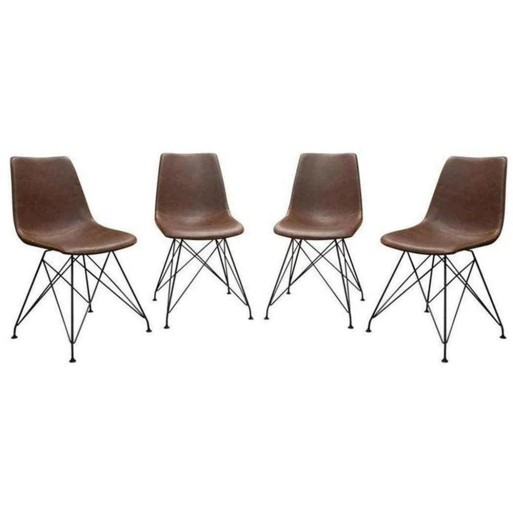 4PC Dining Chairs in Chocolate Leather Black Metal Base - LOOMLAN - Diamond Sofa - Dining Chairs