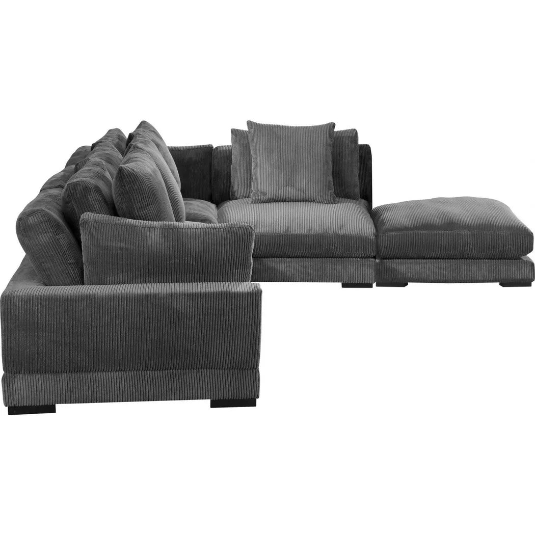 5 PC Grey Corduroy Couch Reversible Modular Sofa