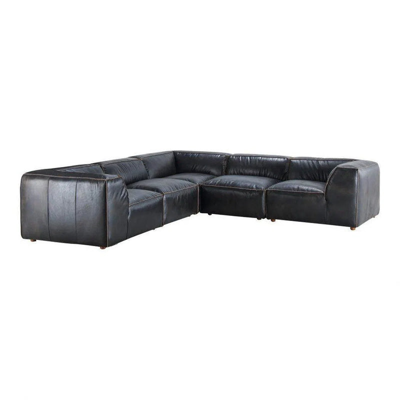 5 Piece Black Nubuck Leather Classic L Shaped Modular Sofa Modular Sofas LOOMLAN By Moe's Home