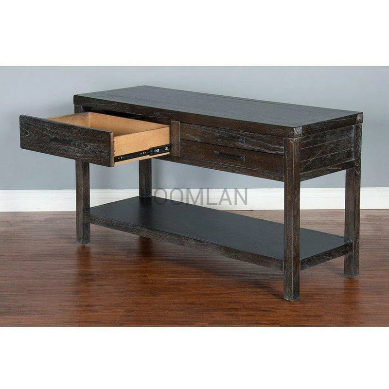 50" Dark Wood Stain Console Table With 3 Drawers Storage Shelf Console Tables LOOMLAN By Sunny D