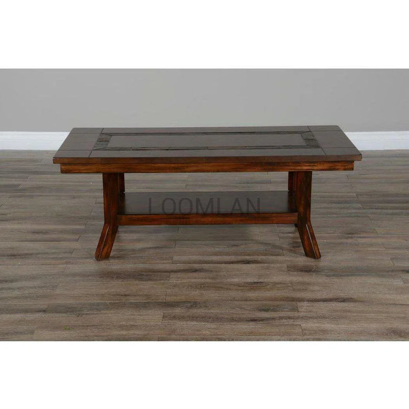 50" Dark Wood Stain Slate Cocktail Coffee Table 1 Storage Shelf Coffee Tables LOOMLAN By Sunny D