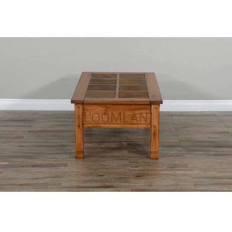 50" Rectangular Rustic Coffee Table Slate 2 Storage Drawers Coffee Tables LOOMLAN By Sunny D