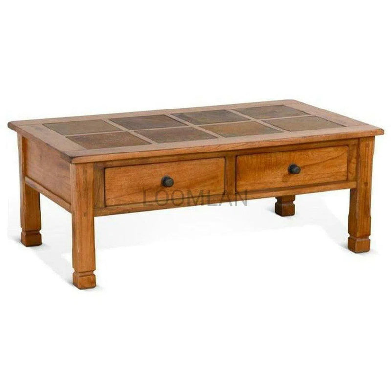 50" Rectangular Rustic Coffee Table Slate 2 Storage Drawers Coffee Tables LOOMLAN By Sunny D