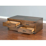 50" Rustic Wood Cocktail Coffee Table 4 Large Storage Drawers Coffee Tables LOOMLAN By Sunny D