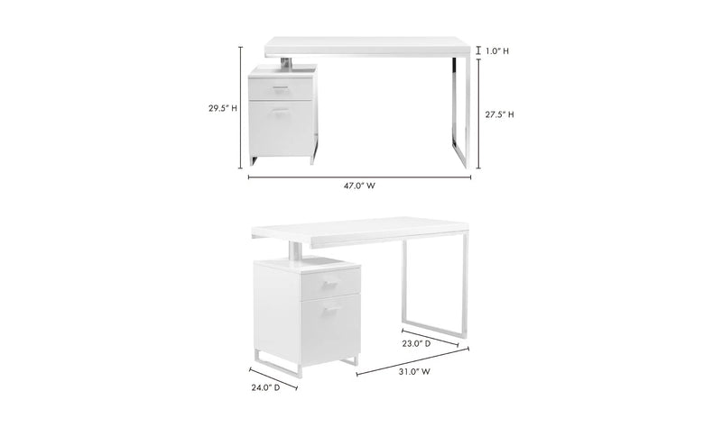 51 Inch White Modern Executive Desk-Home Office Desks-Moe's Home-LOOMLAN