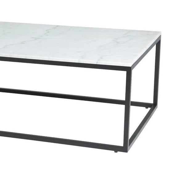 51" White Rectangle Coffee Table Marble Top With Metal Base Coffee Tables LOOMLAN By LHIMPORTS