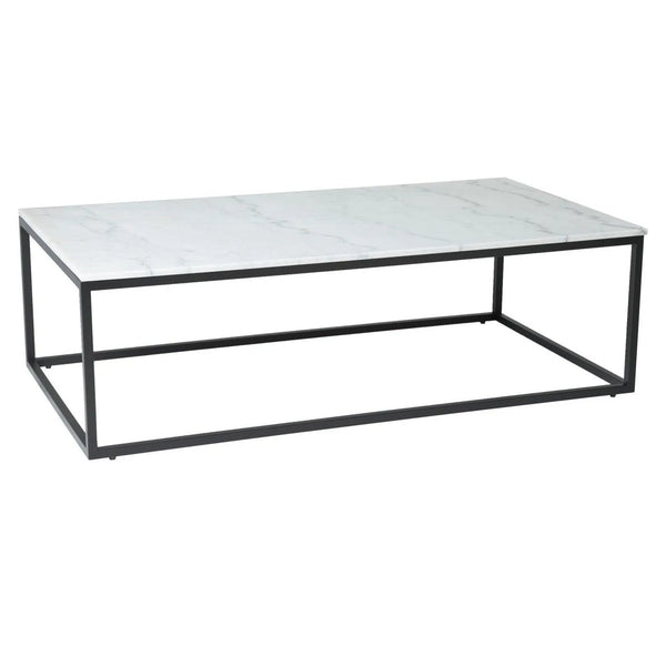 51" White Rectangle Coffee Table Marble Top With Metal Base Coffee Tables LOOMLAN By LHIMPORTS
