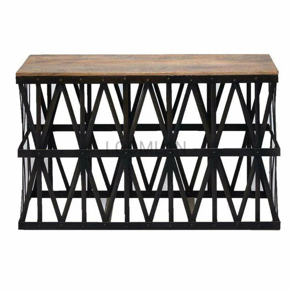 52" Black Industrial Sofa Console Table Thick Trellis Console Tables LOOMLAN By LOOMLAN