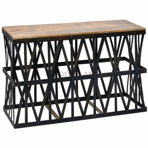 52" Black Industrial Sofa Console Table Thick Trellis Console Tables LOOMLAN By LOOMLAN