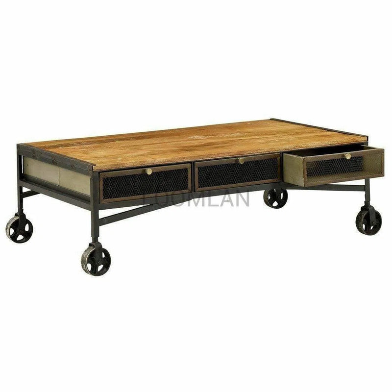 53" Rectangular Coffee Table With Wheels and Drawers Coffee Tables LOOMLAN By LOOMLAN