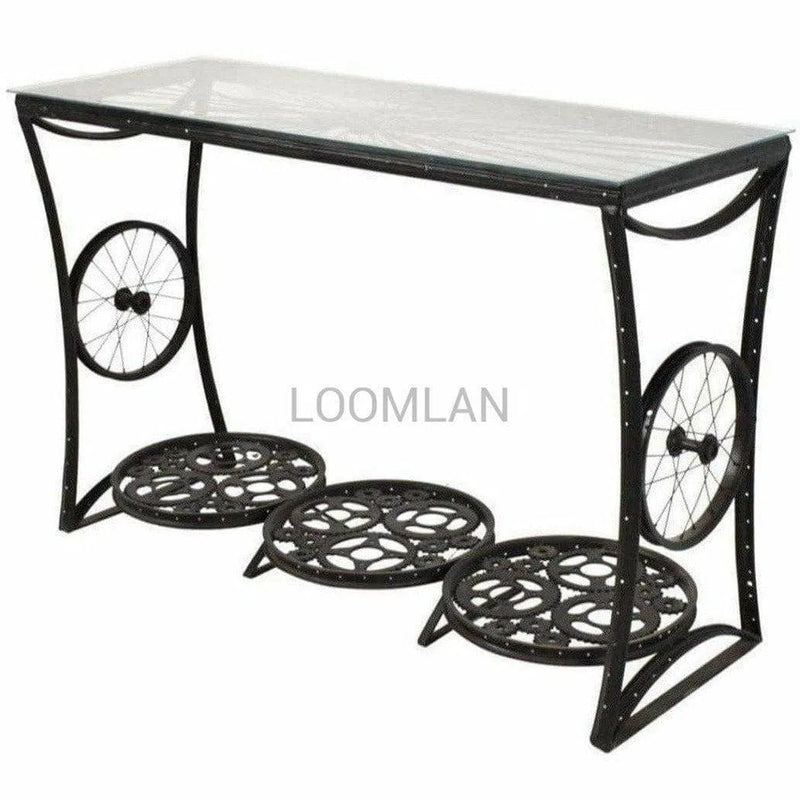53" Repurposed Bicycle Parts Slim Console Table With Storage Console Tables LOOMLAN By LOOMLAN