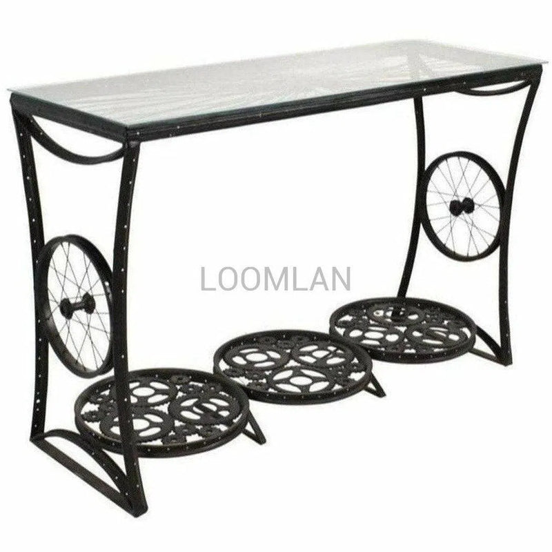 53" Repurposed Bicycle Parts Slim Console Table With Storage Console Tables LOOMLAN By LOOMLAN