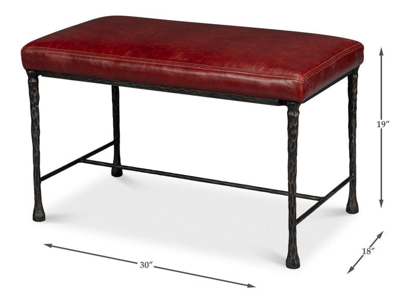 Kings Road Leather and Iron Red Bench