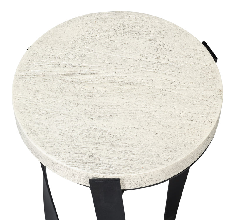 Evan Mango Wood and Metal Base Off-White Round End Table