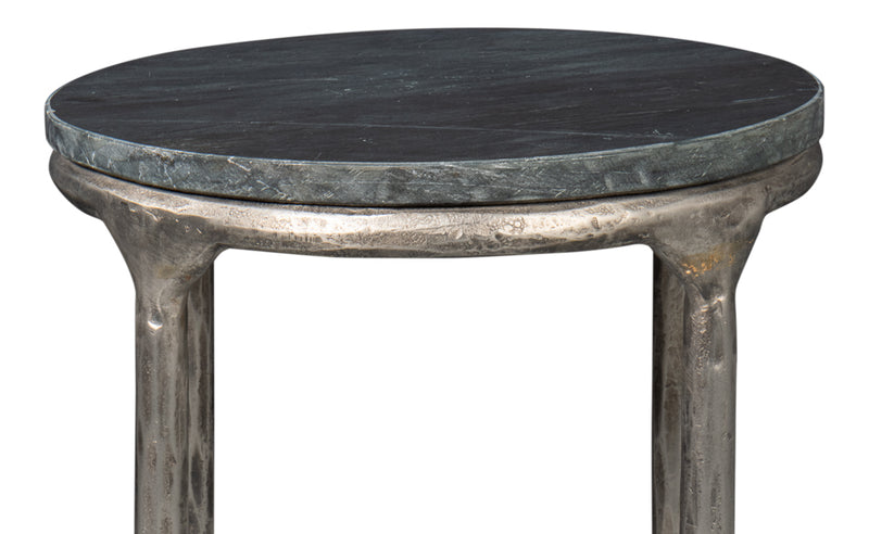 Derrick Iron and Marble Black Round End Table