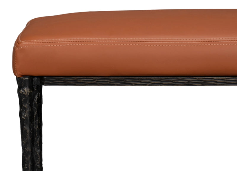 Kings Road Elegant Iron & Leather Design Bench