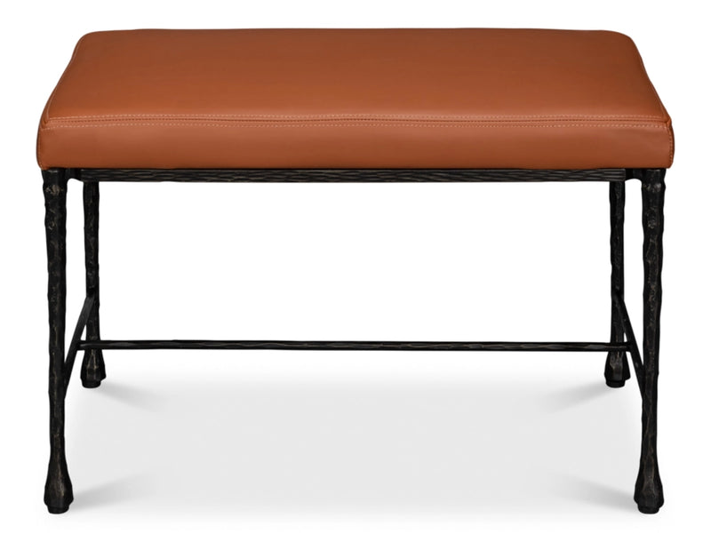 Kings Road Elegant Iron & Leather Design Bench