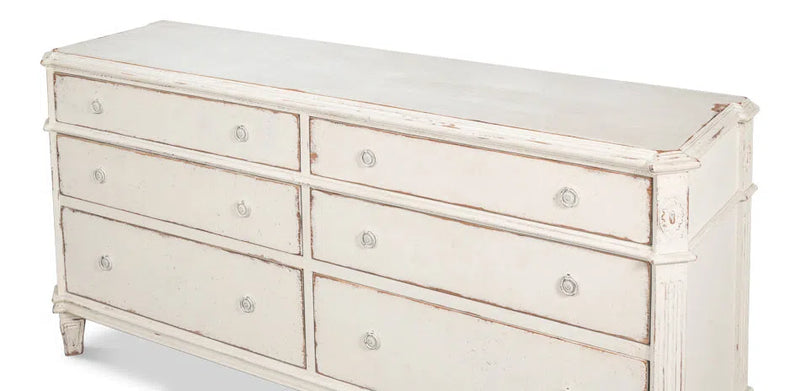 Elegant Dramond Sideboard With Antique White Wash Finish