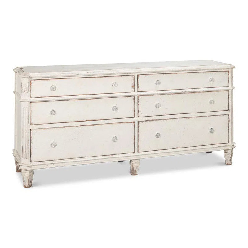 Elegant Dramond Sideboard With Antique White Wash Finish