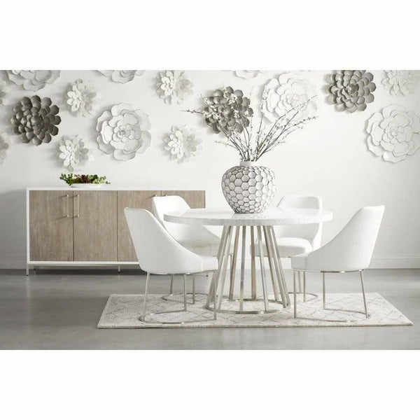 54" Italian Carrera White Marble Round Dining Table Top Dining Tables LOOMLAN By Essentials For Living