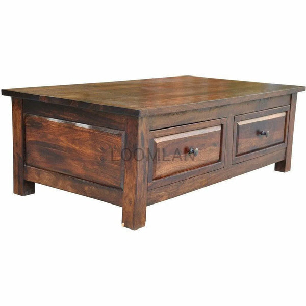 54" Rectangle Sheesham Wood 4 Drawer Storage Rustic Coffee Table Coffee Tables LOOMLAN By LOOMLAN