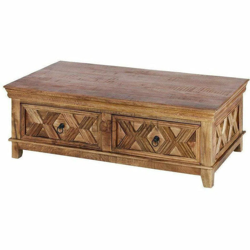 54" Rectangular Rustic X Coffee Table with Drawers Farmhouse Coffee Tables LOOMLAN By LOOMLAN