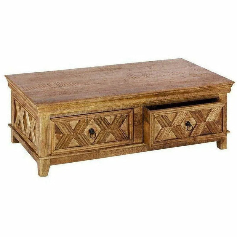 54" Rectangular Rustic X Coffee Table with Drawers Farmhouse Coffee Tables LOOMLAN By LOOMLAN