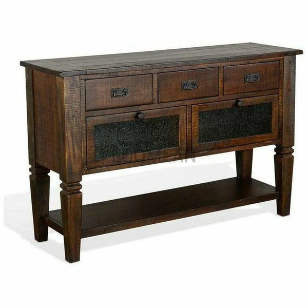 54" Rustic Sideboard Server Table 3 Top Drawers and Glass Doors Sideboards LOOMLAN By Sunny D