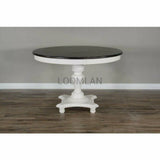 54" Wood White and Brown Round Dining Table Pedestal Base Dining Tables LOOMLAN By Sunny D