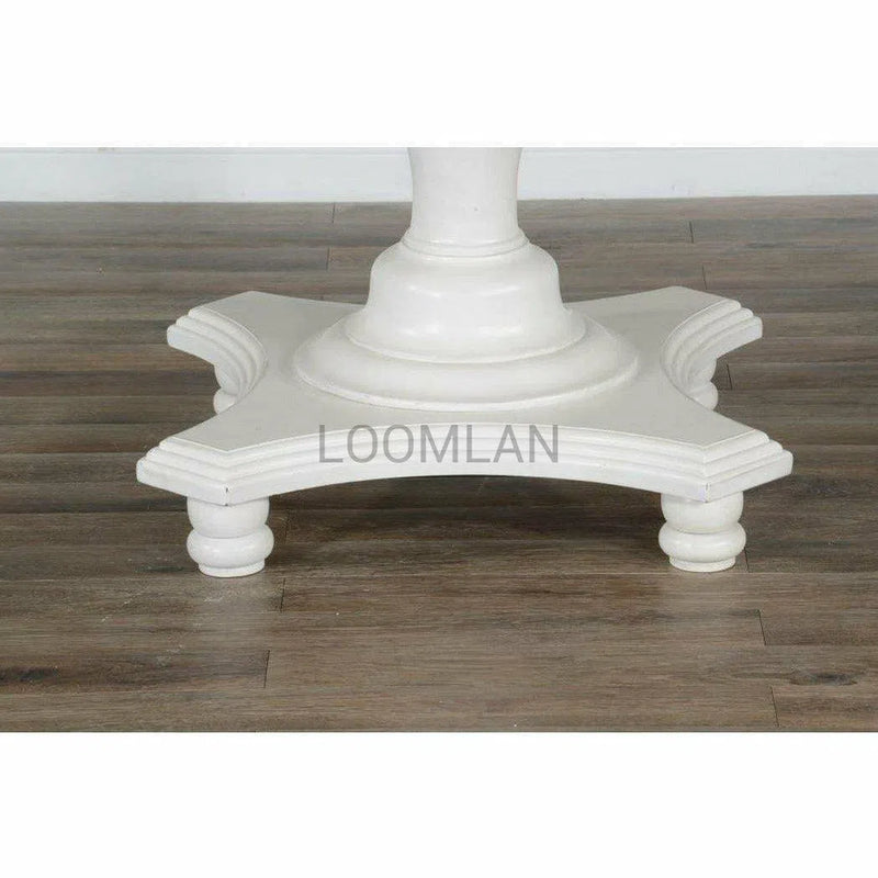 54" Wood White and Brown Round Dining Table Pedestal Base Dining Tables LOOMLAN By Sunny D