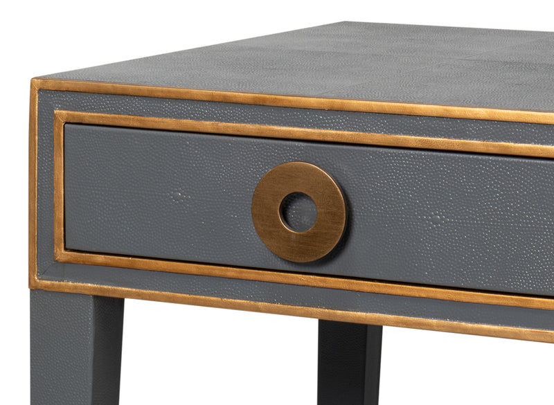 Gabriella Shagreen Leather and Wood Grey Rectangular Desk/Table