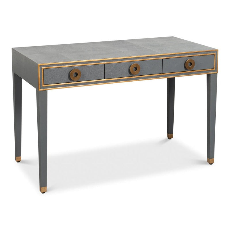 Gabriella Shagreen Leather and Wood Grey Rectangular Desk/Table