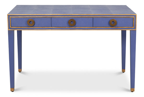 Gabriella Shagreen Leather and Wood Blue Rectangular Desk/Table
