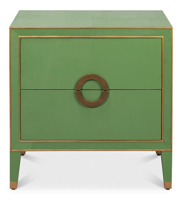 Gabriella Mdf and Embossed Shagreen Leather Green Night Stand
