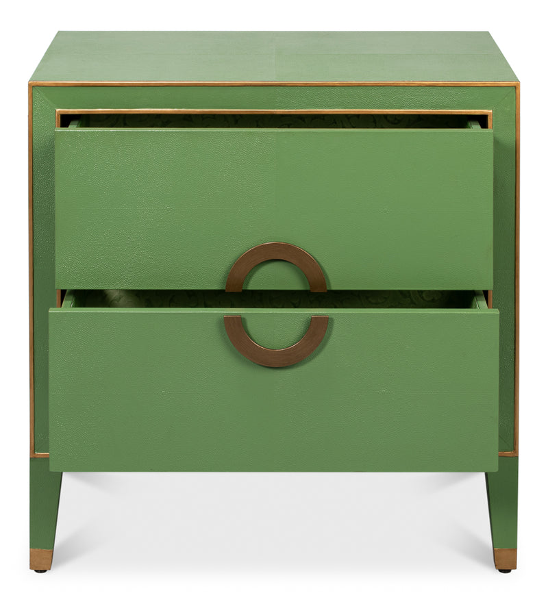 Gabriella Mdf and Embossed Shagreen Leather Green Night Stand
