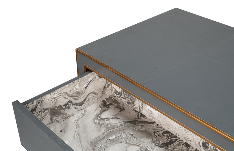 Gabriella Wood and Embossed Shagreen Leather Grey Chest Of Drawers
