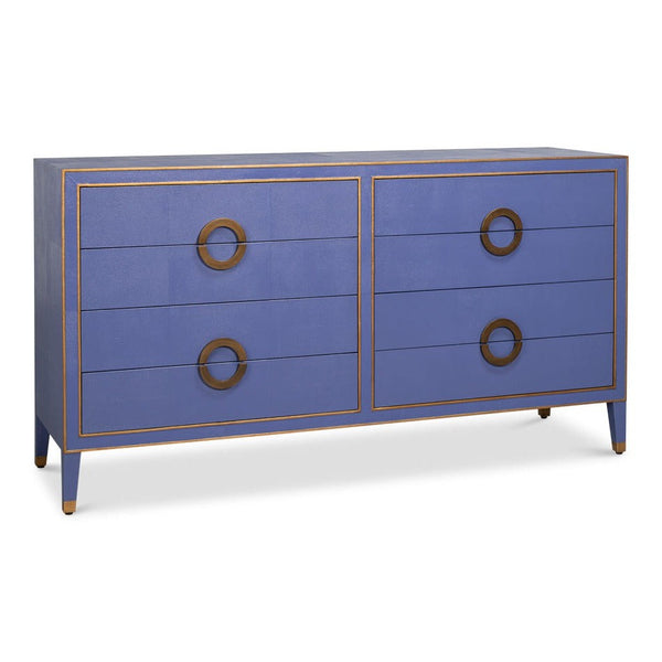 Gabriella Wood and Embossed Shagreen Leather Blue Chest Of Drawers